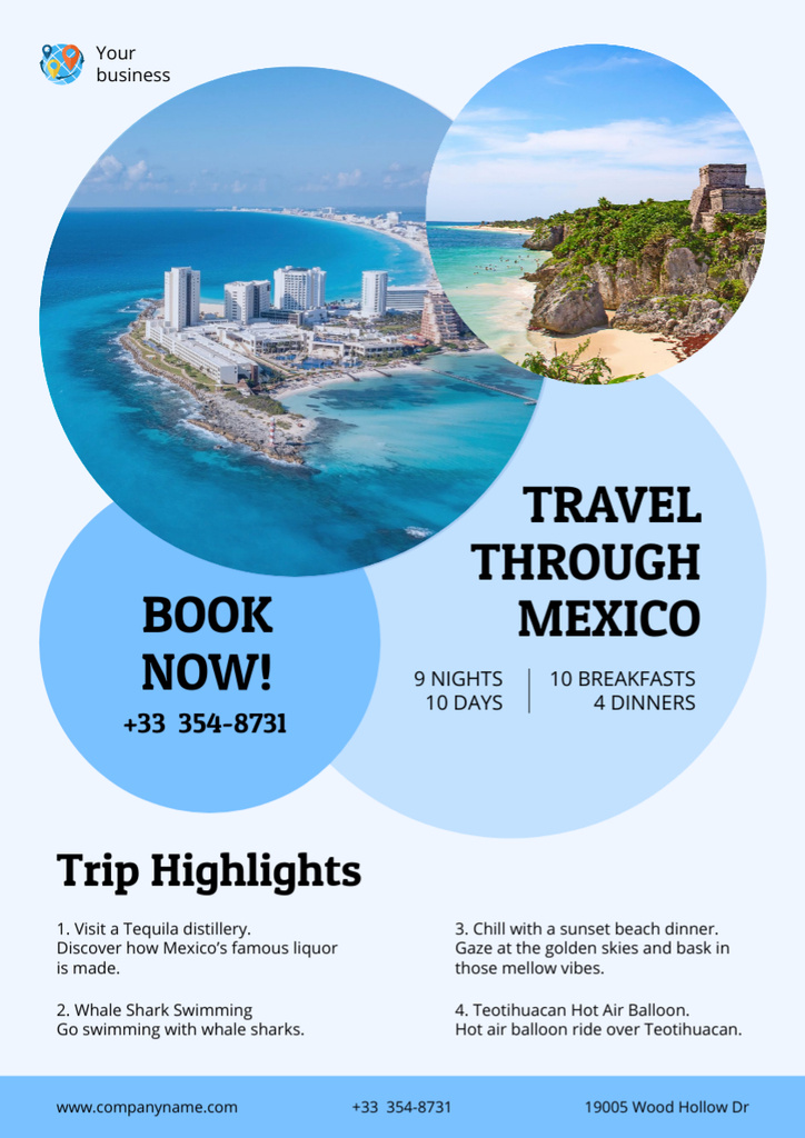 Travel Tour in Mexico with Beautiful Landscapes Poster A3デザインテンプレート