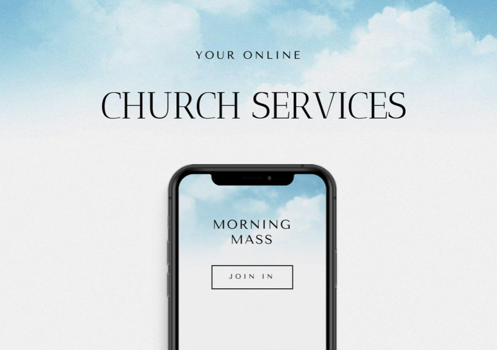Online Church Services Offer with Phone Screen Flyer A5 Horizontal Design Template