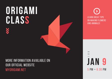 Ontwerpsjabloon van Postcard van Origami Classes Invitation Paper Bird in Red