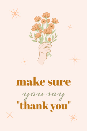 Modèle de visuel Thankful Phrase With Illustrated Hand And Bouquet - Postcard 4x6in Vertical