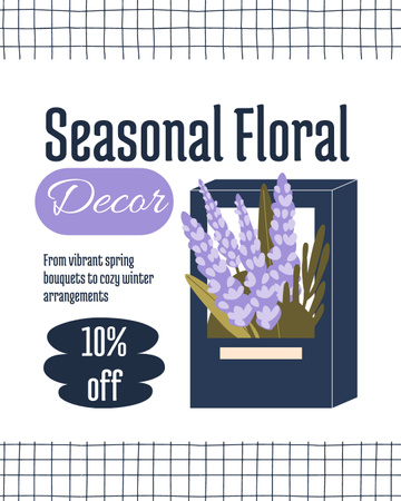 Designvorlage Rabatt auf saisonale Dekoration mit frischen Blumen für Instagram Post Vertical