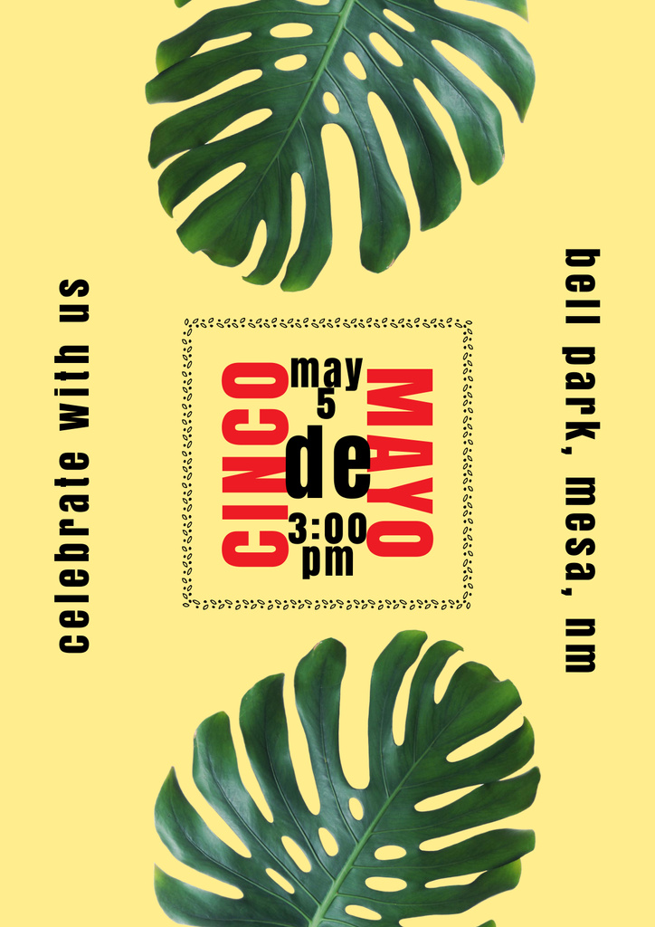 Celebration Announcement Cinco de Mayo with Leaves Poster Design Template