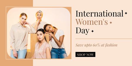 International Women's Day with Beautiful Diverse Women Twitter Design Template