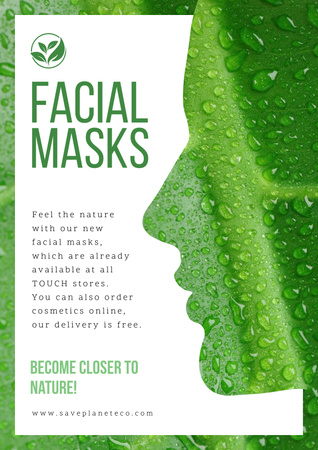 Facial masks with Woman's green silhouette Poster Design Template