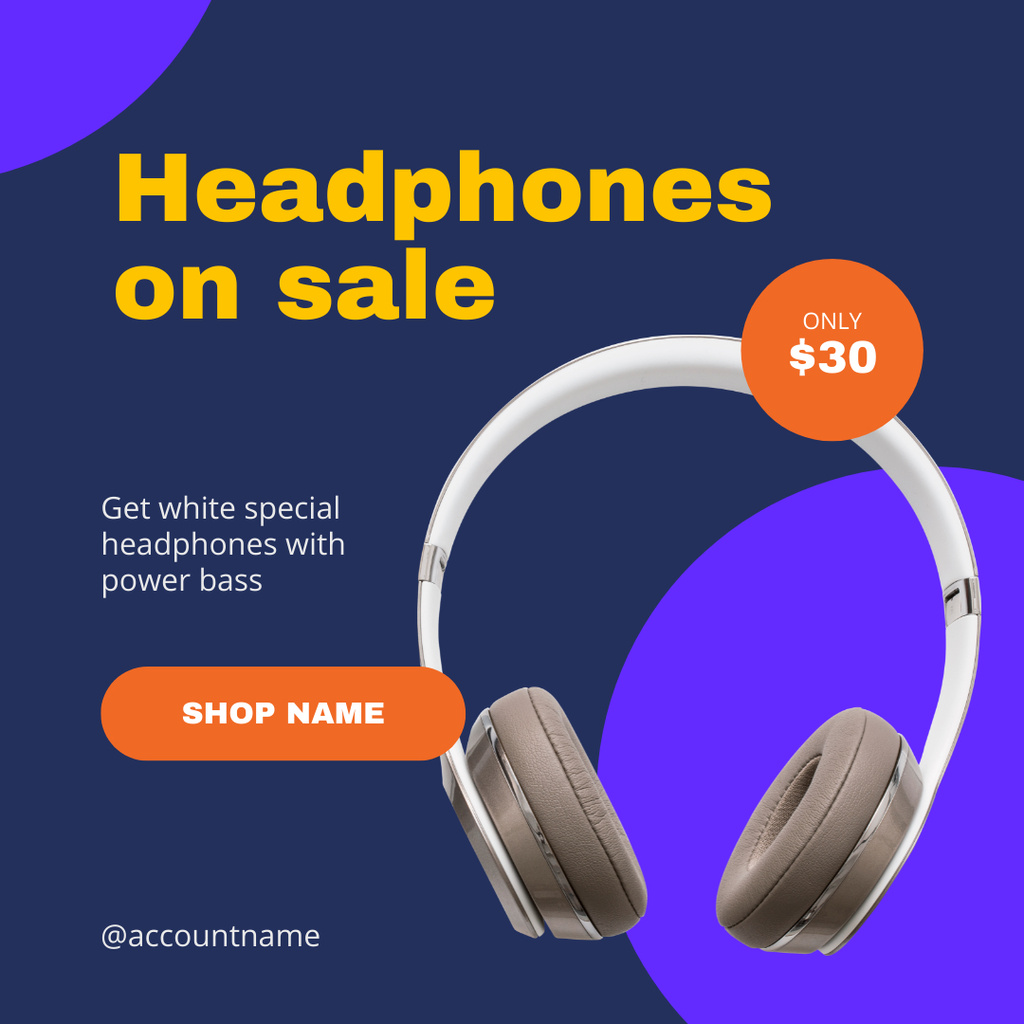 Ontwerpsjabloon van Instagram van Headphone Sale Announcement on Blue