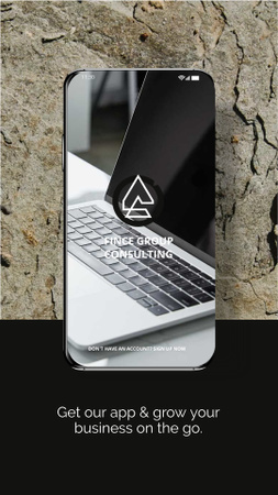 Designvorlage business-app-anzeige mit laptop auf dem handy-bildschirm für Instagram Video Story