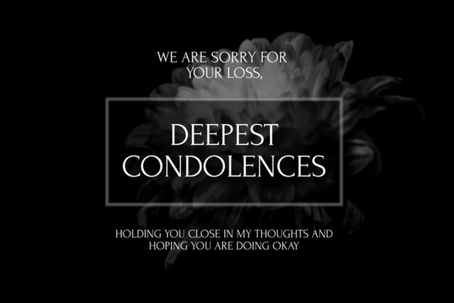 Deepest Condolences Quote on Black Postcard 4x6in – шаблон для дизайна