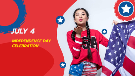 Independence Day Celebration with Girl sending Kiss FB event cover Design Template