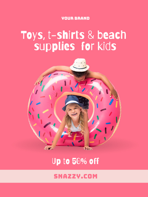 Ontwerpsjabloon van Poster 36x48in van Kids in Pink Inflatable Ring