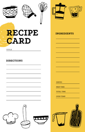 Cute Recipe Illustrations on Yellow Recipe Card Design Template