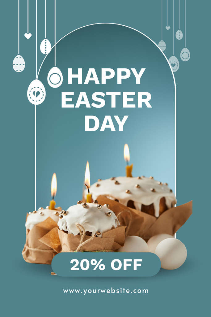 Easter Sale Ad with Easter Cakes and Eggs Pinterestデザインテンプレート