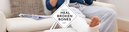 Man with broken bones sitting on sofa Twitter Design Template
