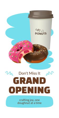 Ontwerpsjabloon van Graphic van Café Grand Opening met donuts en koffie