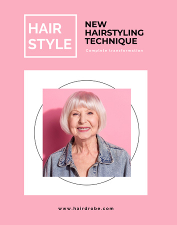 Designvorlage New Hairstyling Technique Ad with Beautiful Senior Woman für Poster 22x28in