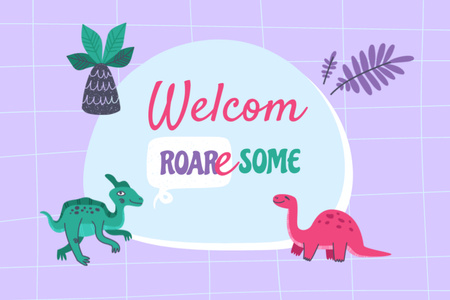 Platilla de diseño Welcome Home Phrase With Cute Dinosaurs Postcard 4x6in