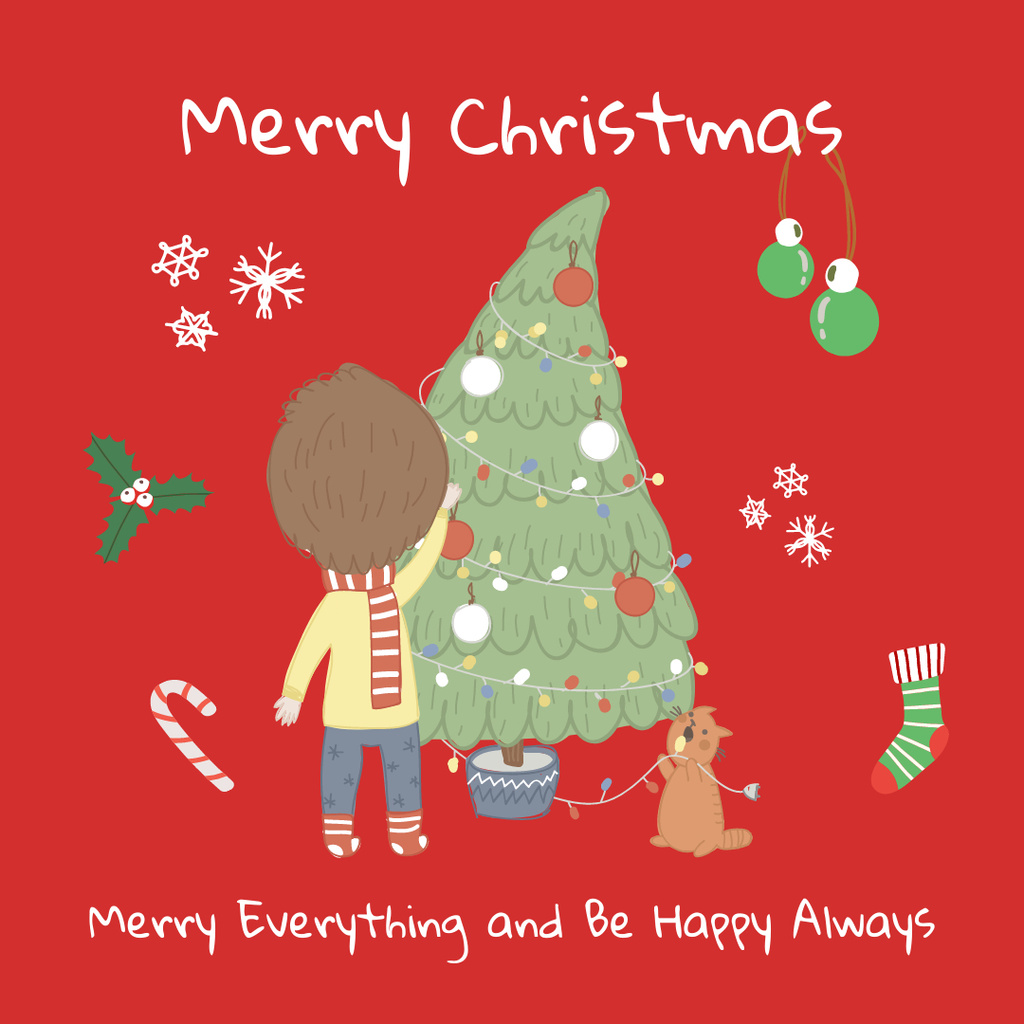 Cute Little Boy decorating Christmas Tree Instagram Šablona návrhu