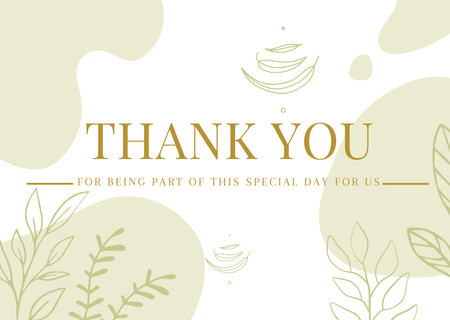 Thank You Phrase with Illustration of Green Leaves and Branches Card Design Template