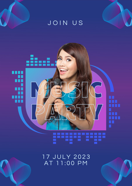 Template di design Musical Party with Young Woman with Microphone Poster