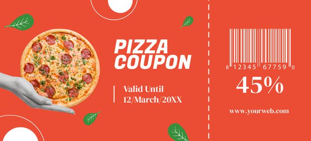 Pizza Discount Voucher Offer in Red Coupon 3.75x8.25in Design Template