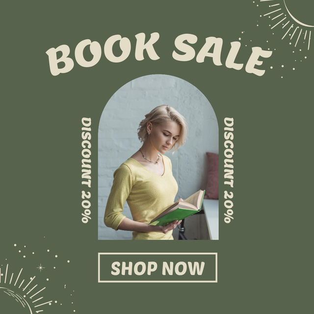 Lady Reading Story for Book Sale Ad Instagram Modelo de Design