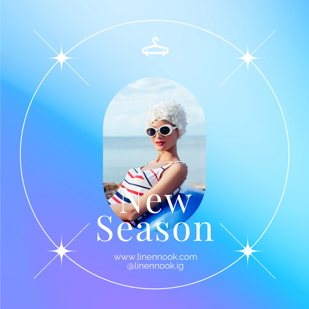 New Season Collection Offer with Woman in Swimsuit Instagram Tasarım Şablonu