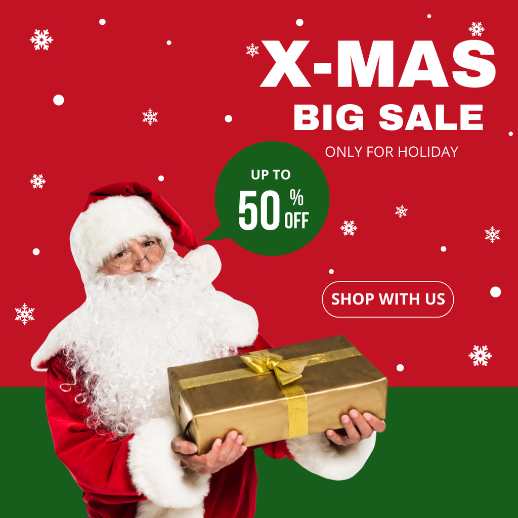 Designvorlage Santa Claus Offers Present on Big Sale Red für Instagram AD