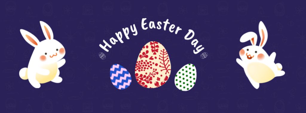 Happy Easter Greeting with Funny Easter Bunnies on Blue Facebook cover – шаблон для дизайна