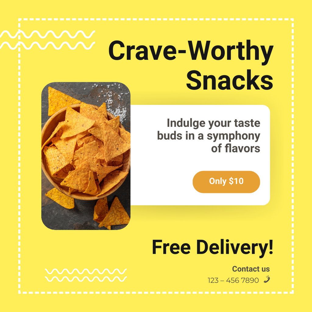Designvorlage Yummy Snacks Offer With Free Delivery für Instagram