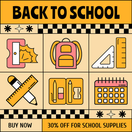 Discount Collage for All School Supplies Instagram Design Template