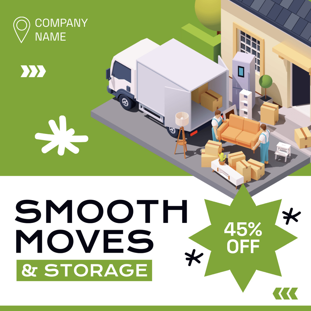 Designvorlage Smooth Moving Services Offer with Truck near House für Instagram AD