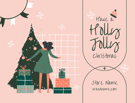 Modèle de visuel Souhaiter un bon Noël et un arbre décoré - Postcard 4.2x5.5in