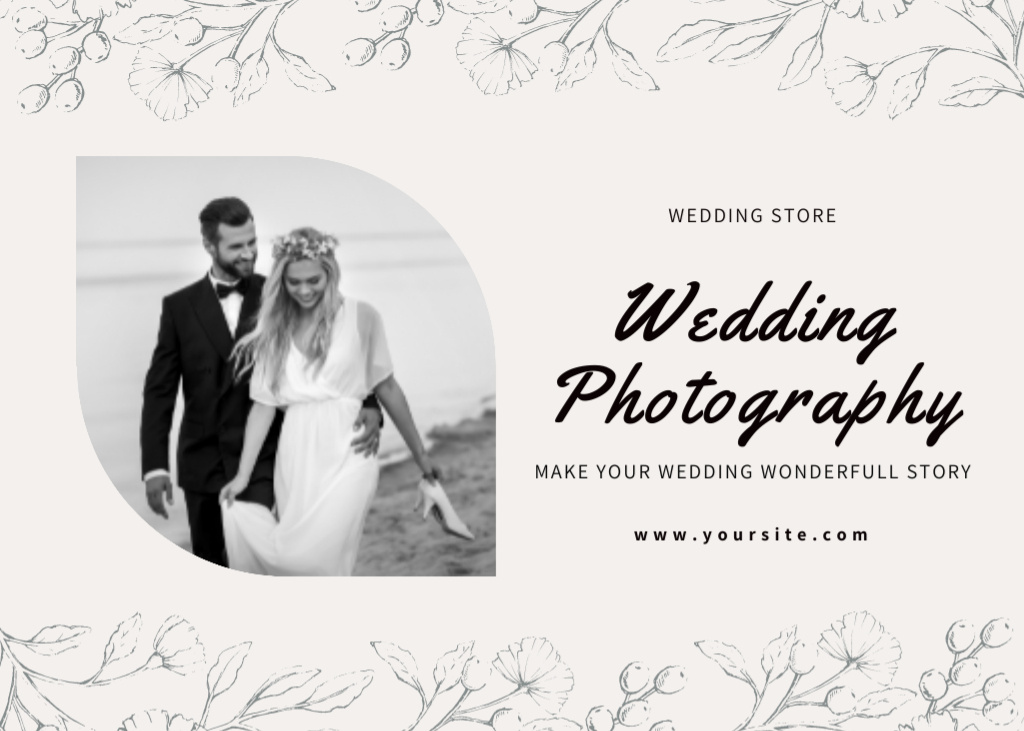 Photo Services Offer with Couple on Wedding Day Postcard 5x7in Πρότυπο σχεδίασης