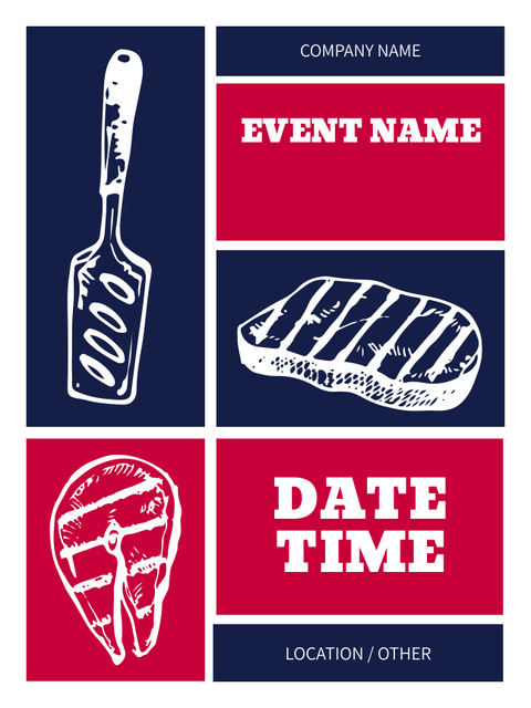 Plantilla de diseño de Event Announcement with Illustration of Steak Poster US 