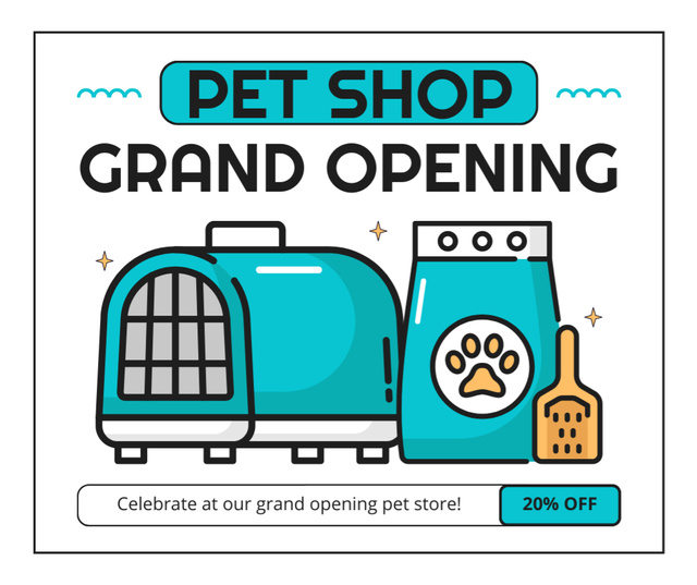 Cute Pet Shop Opening Event With Discount On Stuff Facebook Modelo de Design