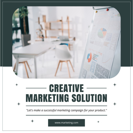 Modèle de visuel Annonce de solutions marketing créatives avec salle de réunion de bureau - LinkedIn post