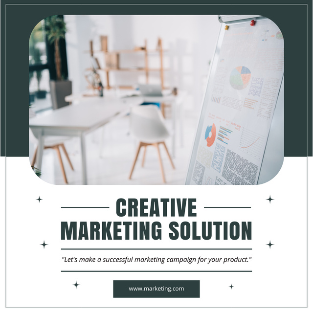 Creative Marketing Solutions Ad with Office Meeting Room LinkedIn postデザインテンプレート
