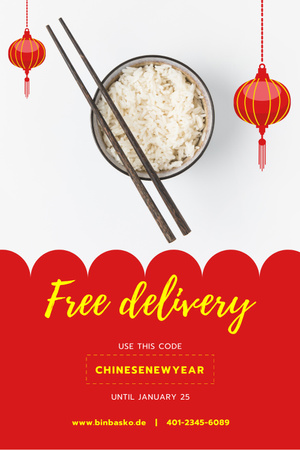 Chinese New Year Offer with Cooked Rice Dish Pinterest Design Template