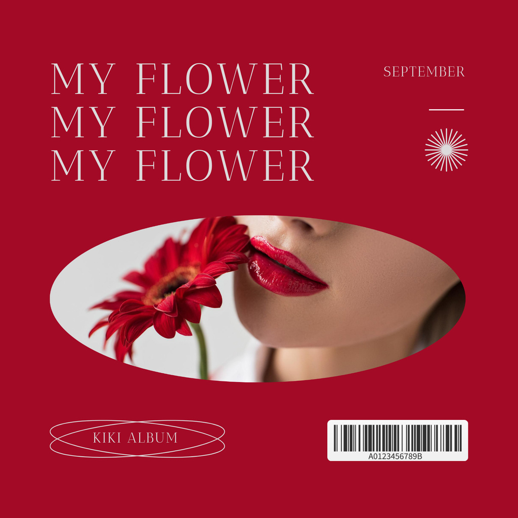 Red lips and gerbera flower Album Cover Πρότυπο σχεδίασης
