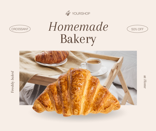 Homemade Bakery and Croissants Facebook Modelo de Design