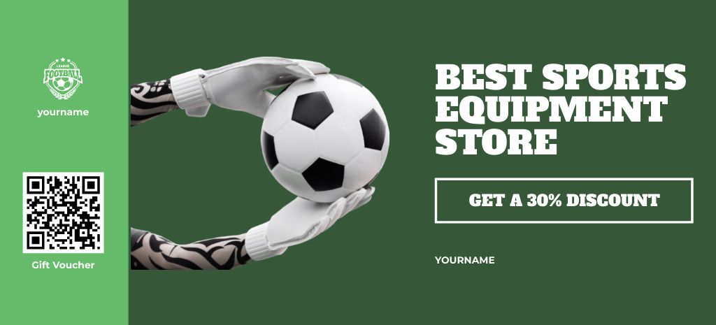 Best Sports Equipment Voucher Offer In Green Coupon 3.75x8.25in Šablona návrhu