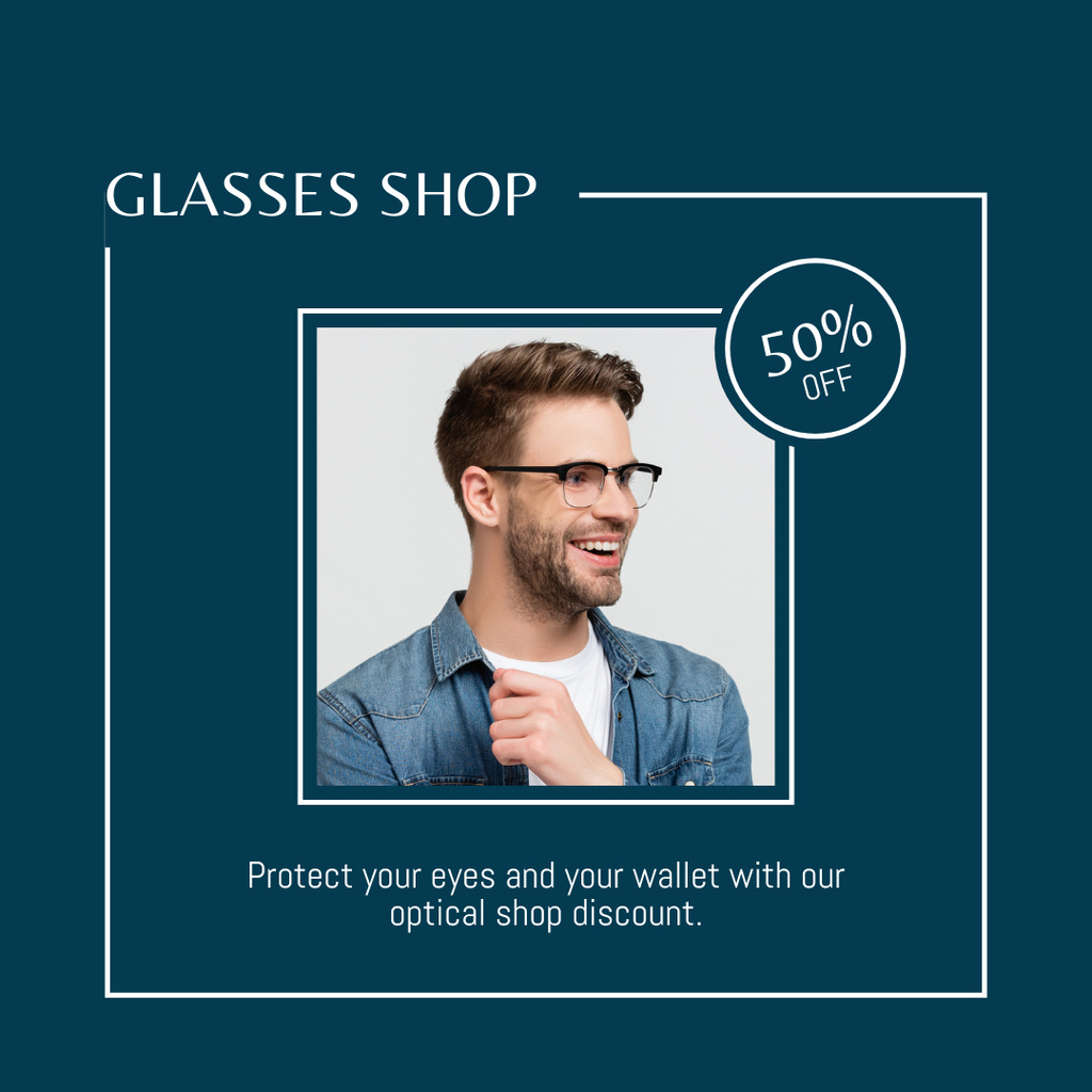 Corrective Glasses for Men at Half Price Instagram Design Template