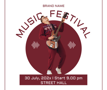 Music Festival Announcement with Young Guitarist Facebook Design Template
