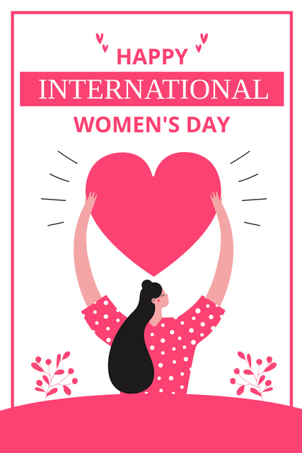 Woman with Pink Heart on International Women's Day Pinterest Šablona návrhu