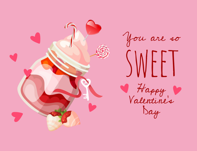 Happy Valentine's Day Greeting with Pink Desserts Thank You Card 5.5x4in Horizontal Tasarım Şablonu