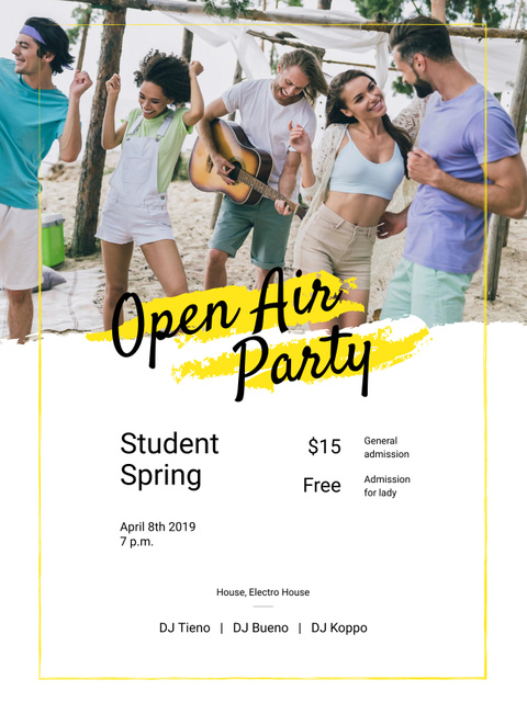 Lively Open Air Party with People on Beach Poster US – шаблон для дизайна