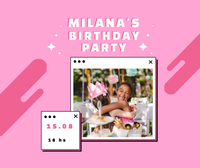 Birthday Party Announcement with Little Girls hugging Facebook tervezősablon
