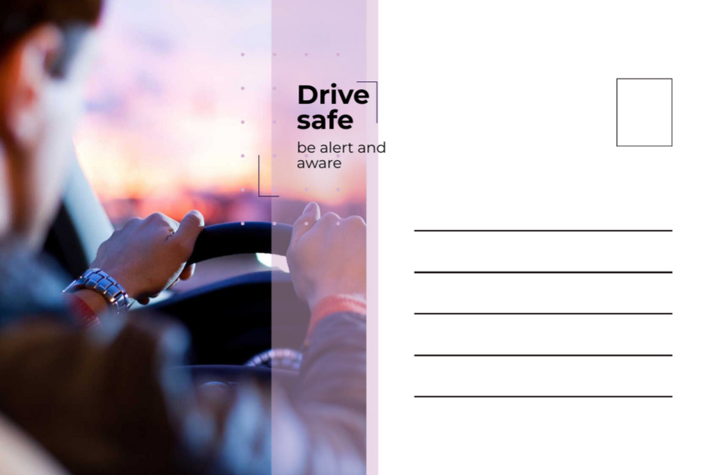 Man Driving Car in Sunset Postcard 4x6in Design Template