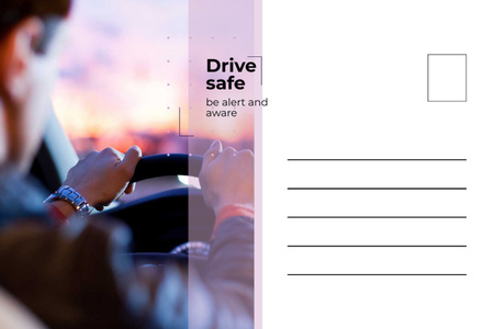 Man driving Car on Sunset Postcard 4x6in Design Template