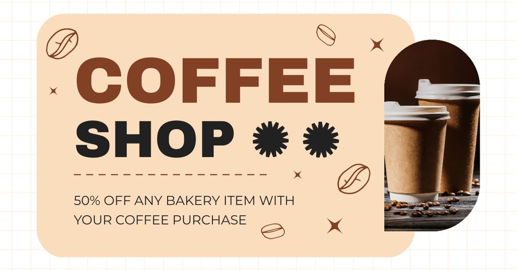 Bold Coffee In Paper Cups With Discount For Bakery Items Facebook AD Design Template