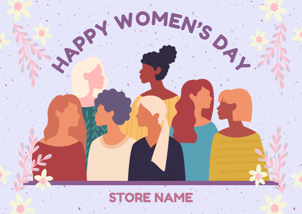 International Women's Day with Diverse Women Together Card Πρότυπο σχεδίασης